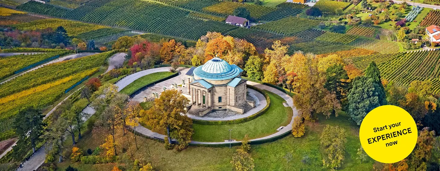 The Sepulchral Chapel on Württemberg Hill, aerial view