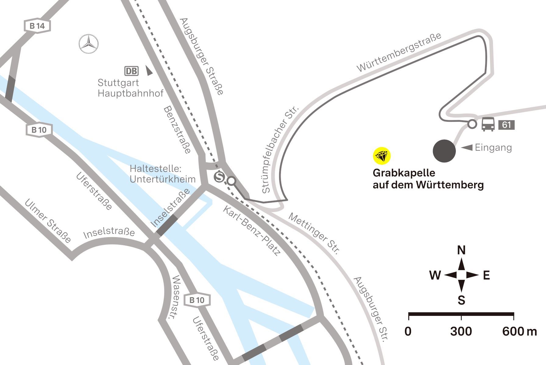 Anfahrtsskizze zur Grabkapelle auf dem Württemberg